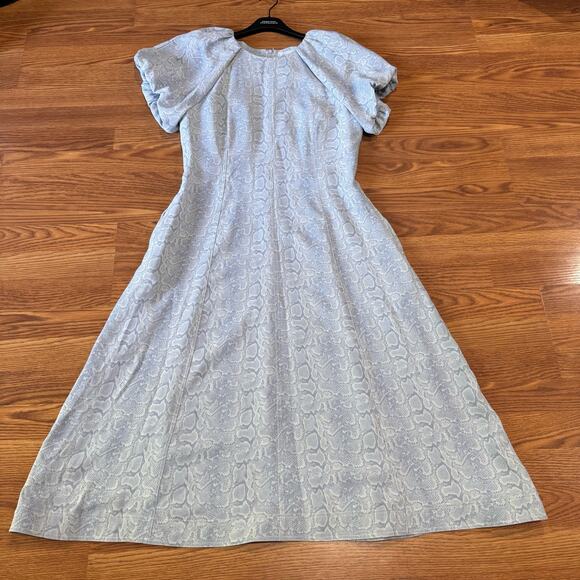 REBECCA VALLANCE Dondra Fit & Flare Tonal Print Dress white & light blue  US 10 - Picture 13 of 15